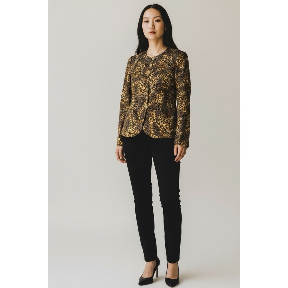 VTG Silk Jacket Dressy Leopard Animal Print Art To Wear‎ Retro 10 Medium Large